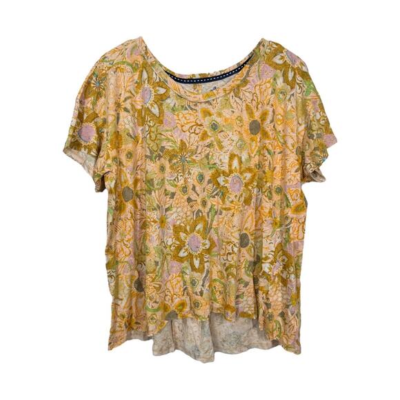 Anthropologie Pilcro Split Back Swing Tee Medium New Paisley Floral Print Yellow - Picture 3 of 7